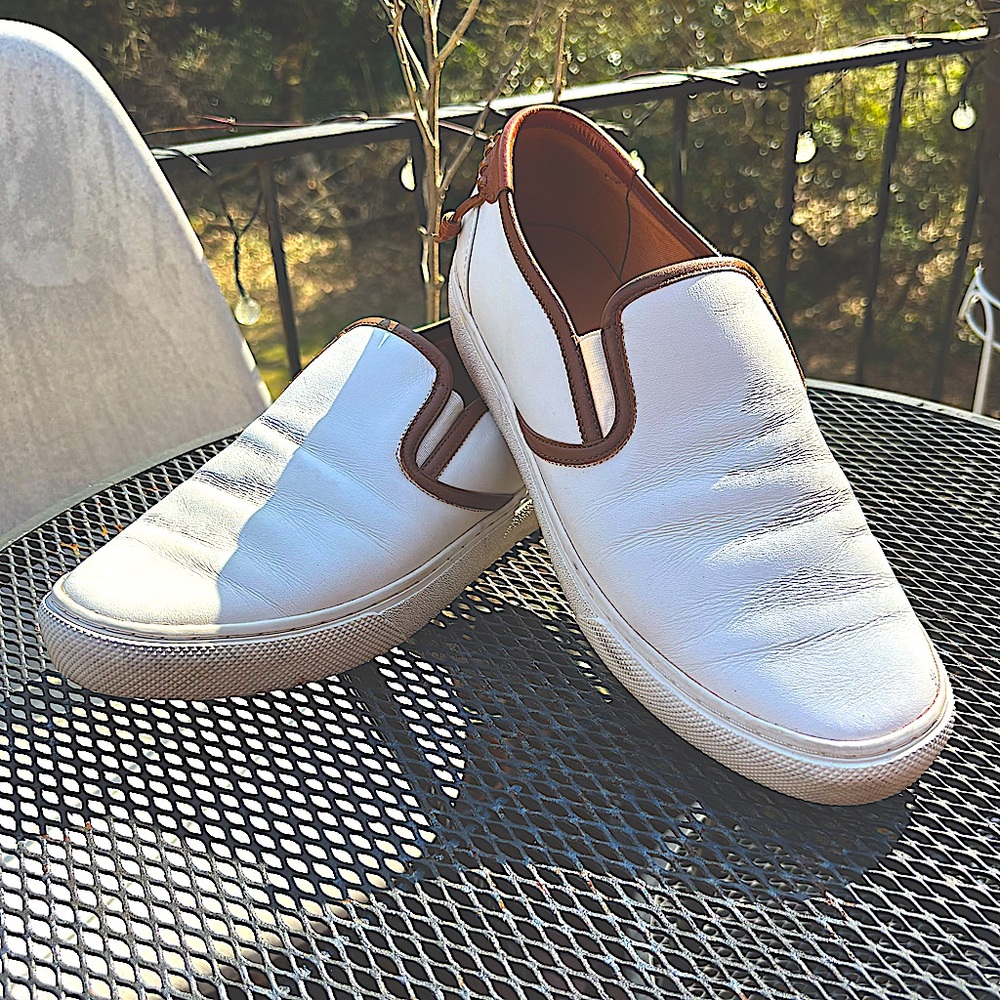 Coach Men’s Union Leather White,Brown Whip Stitched Detail At The Heel. Size 9.5 - Picture 12 of 14